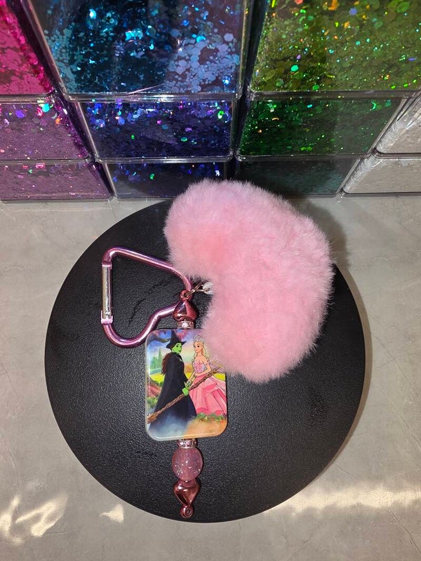 Wicked pink fluffy heart key ring