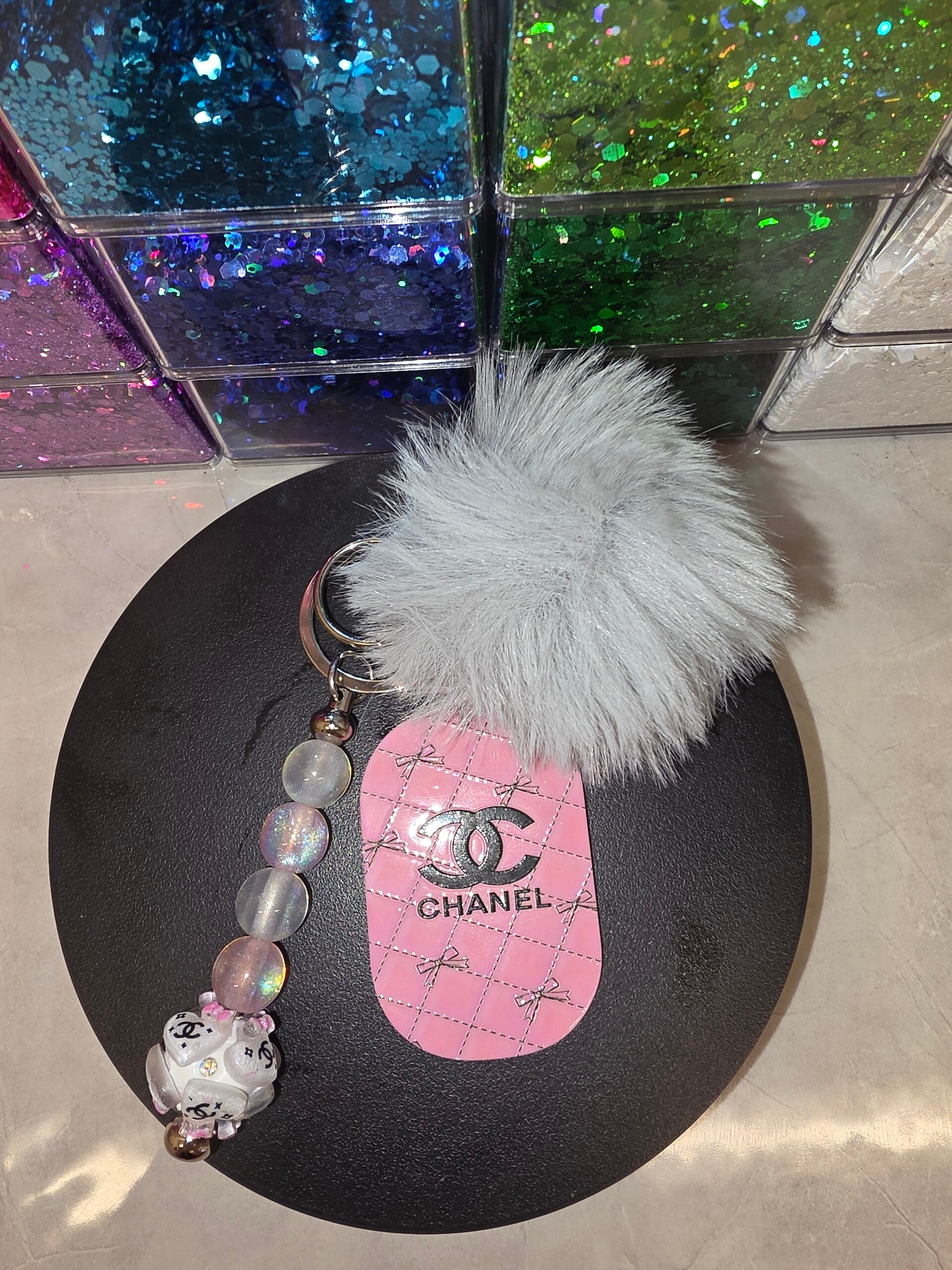 Chanel fluffy key ring with charms