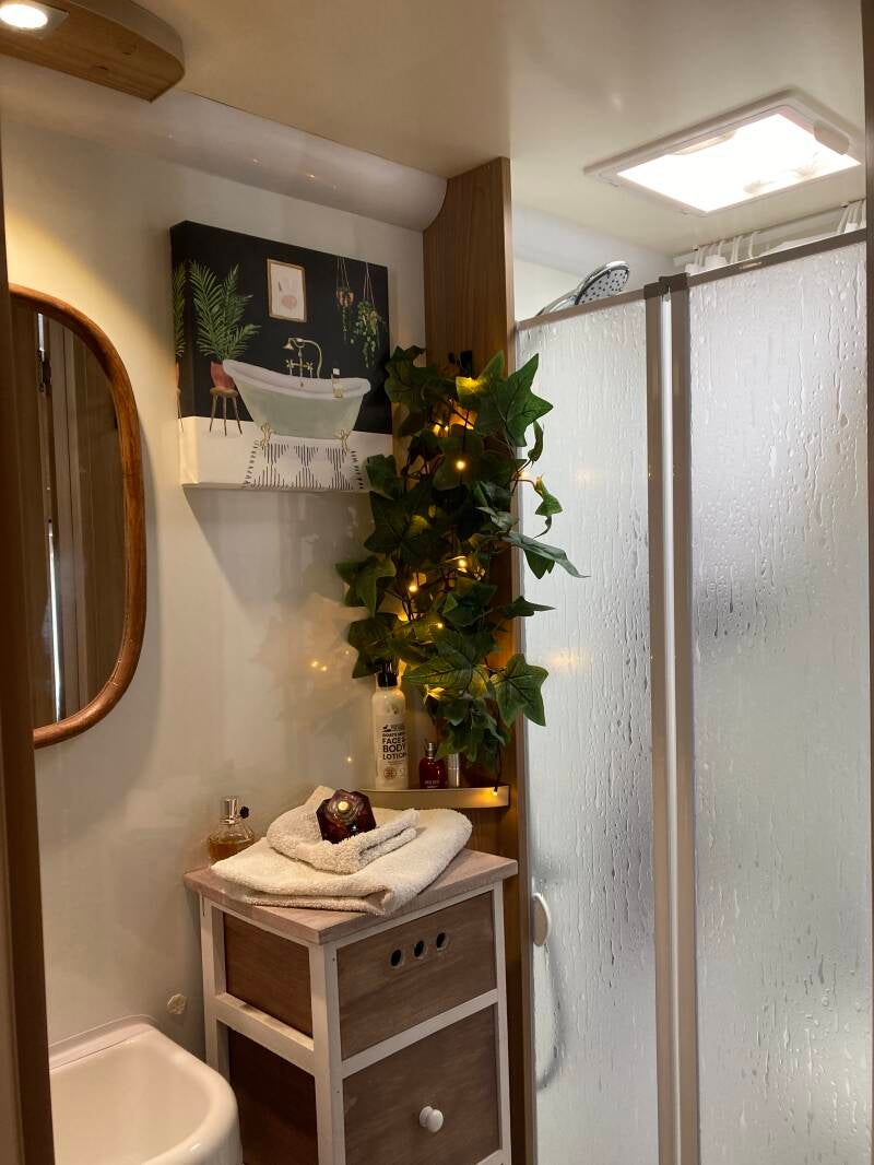 Full bathroom with shower, a great addition.