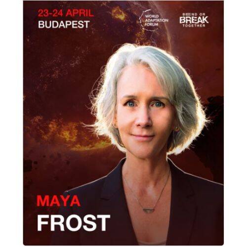 photo of Maya Frost, founder of Collapse Forward, in promotional image for the World Adaptation Forum in Budapest, Hungary, April 2026