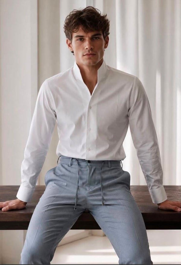 Chemise col tulipe blanche homme