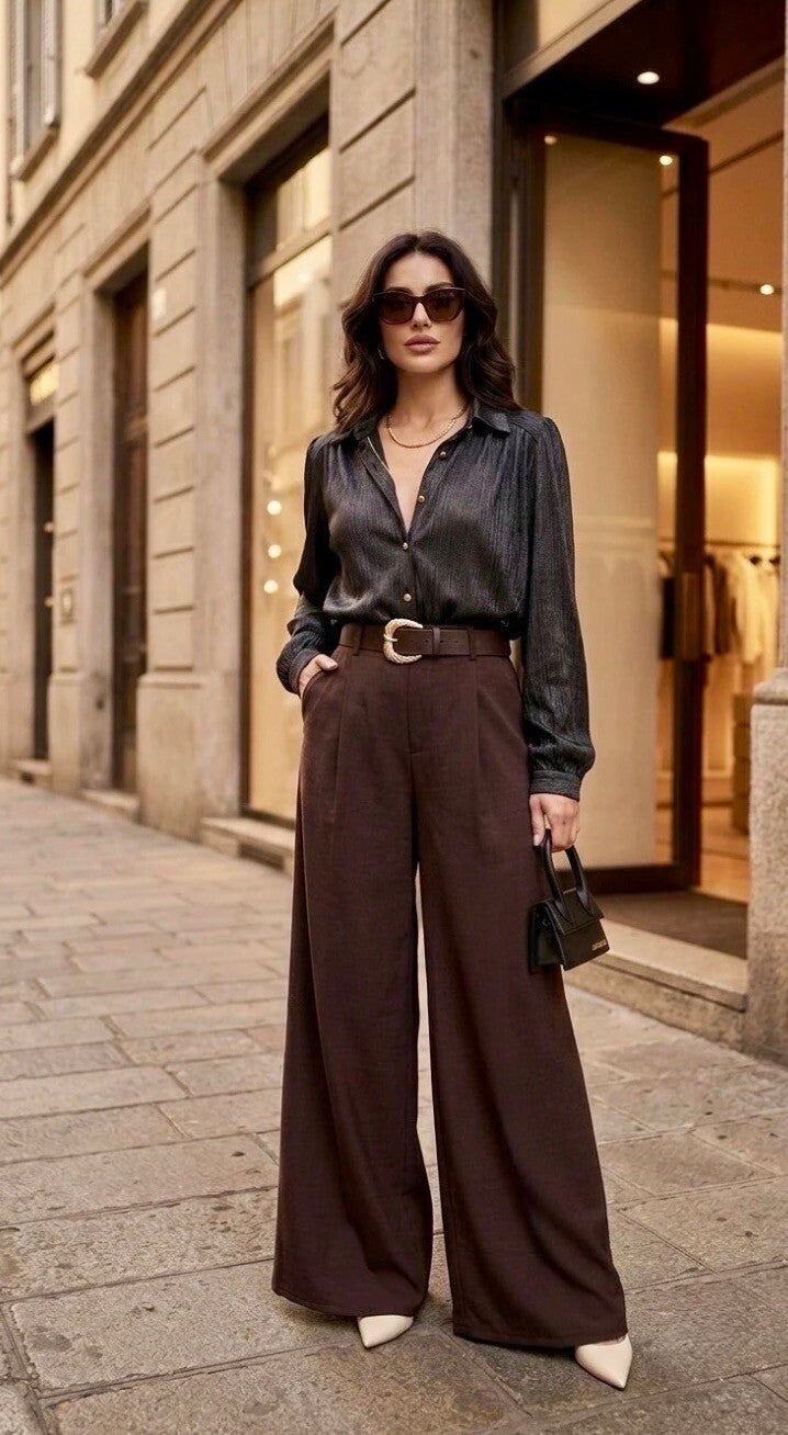 Pantalon femme palazzo avec ceinture
