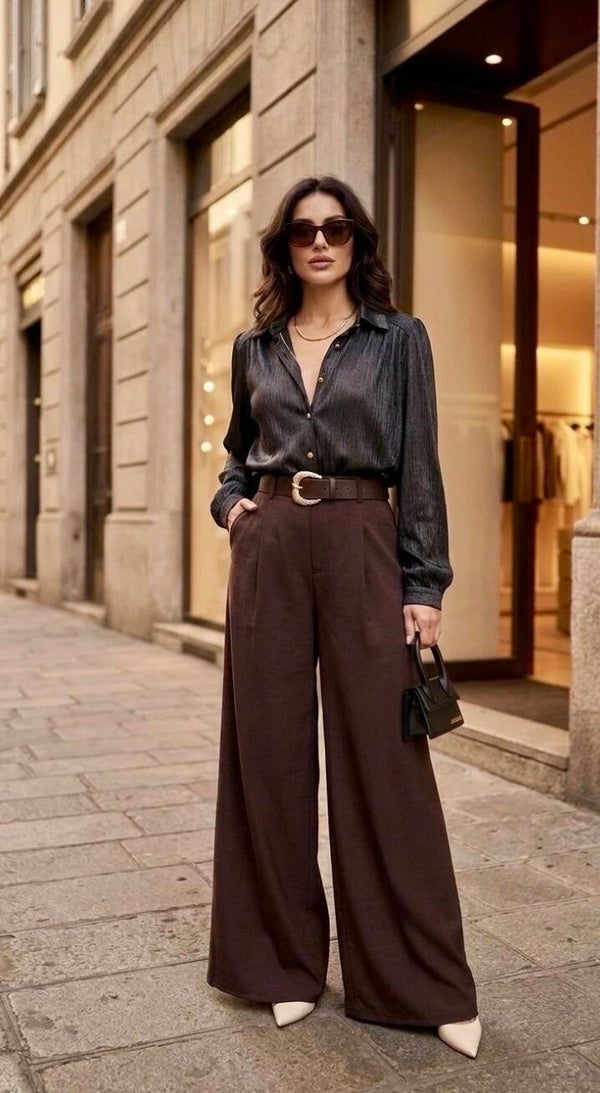 Pantalon femme palazzo avec ceinture