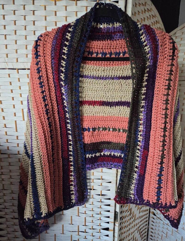 Trendy stola met bijpassend tasje rosé/ paars / beige ( recht model)