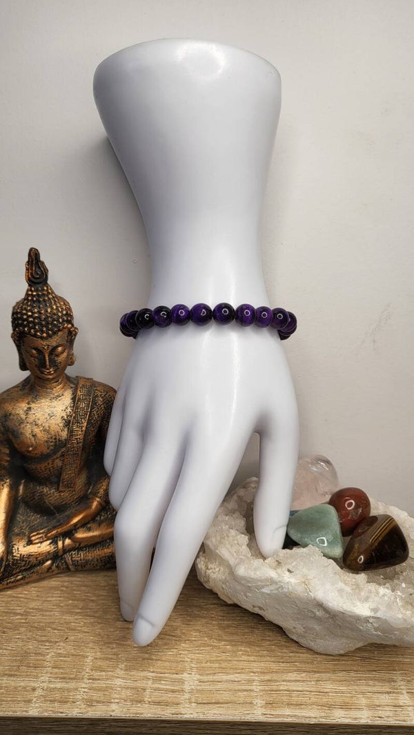 Bracelet " Style" Oeil de Tigre violet 8 mm- Modifié