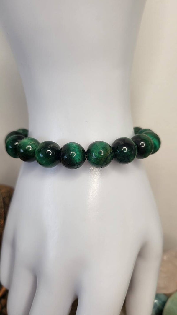 Bracelet "Style Œil de Tigre  vert teinté"  8mm