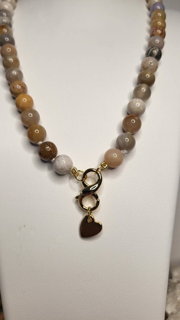 Collier Perles de verre teinté Brun/Roux -8mm