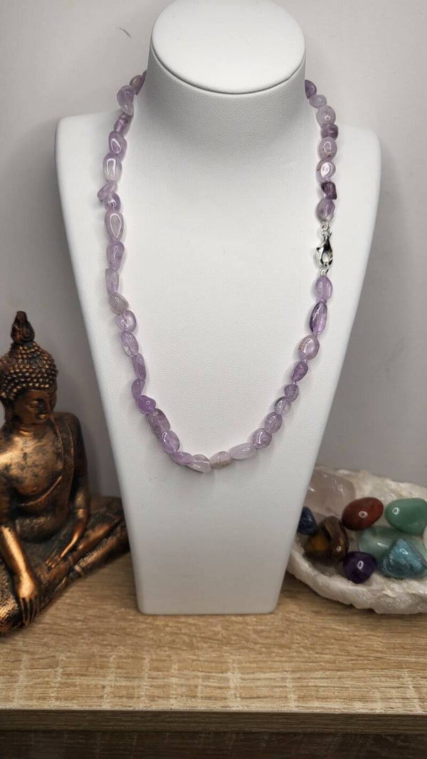 Collier en perle galet de Kunzite 6mm grade "AA"