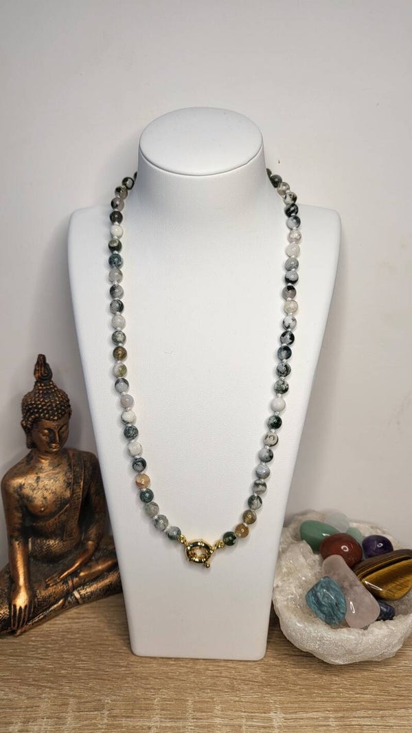 Collier Agate Arbre de 6mm fermoir Boué