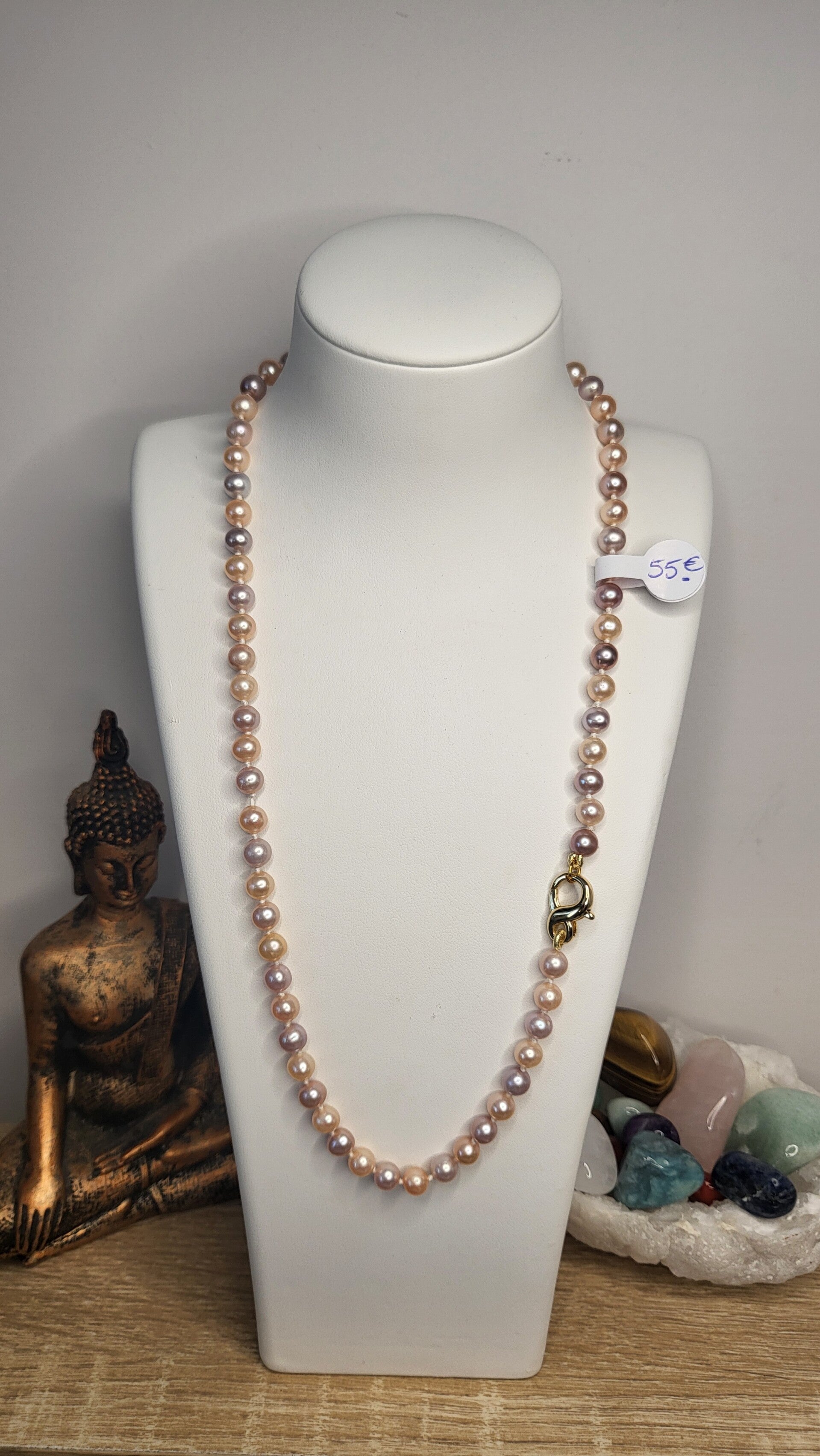 Collier perle de culture 5.5-6mm d'eau douce rose/violine