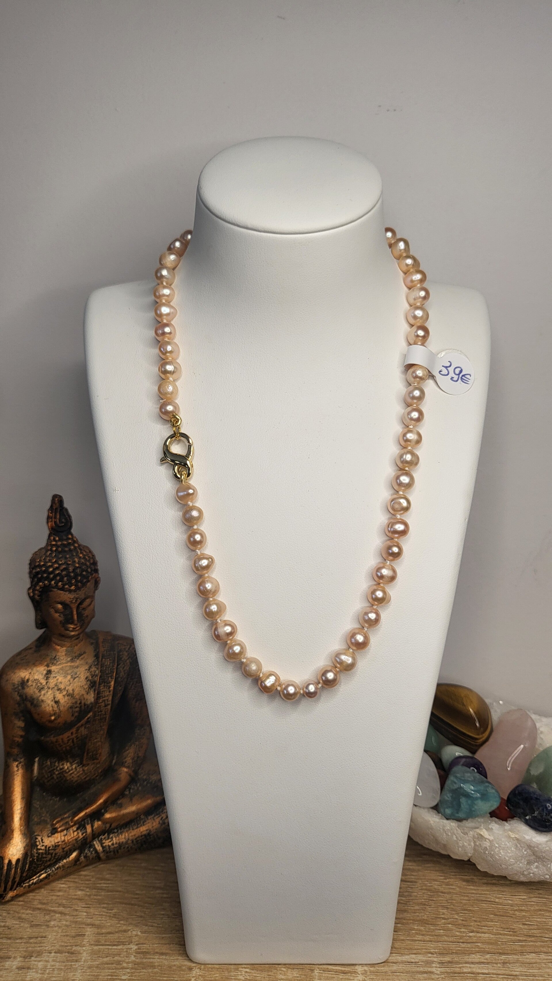 Collier perle de culture baroque saumon 6mm