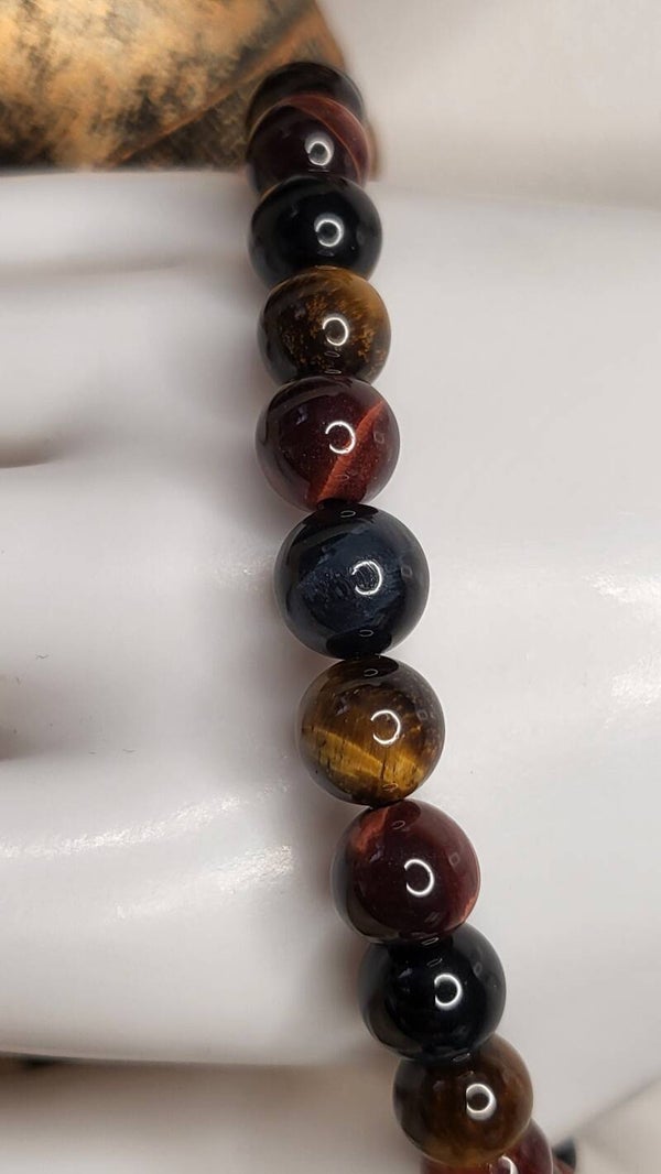 Bracelet 3 Oeil de Tigre, de Faucon et de Taureau - 8mm