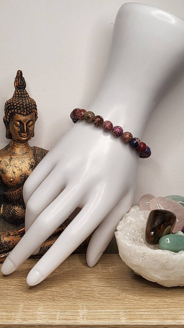 Bracelet Jaspe véritable 8mm "Attention teintée Impériale rouge"