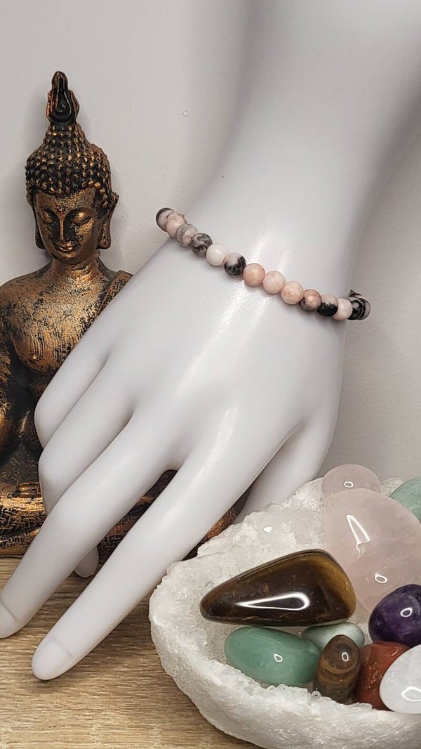 Bracelet Jaspe Zèbre Rose 6mm