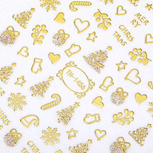 Nailart kerst stickers goud 1456