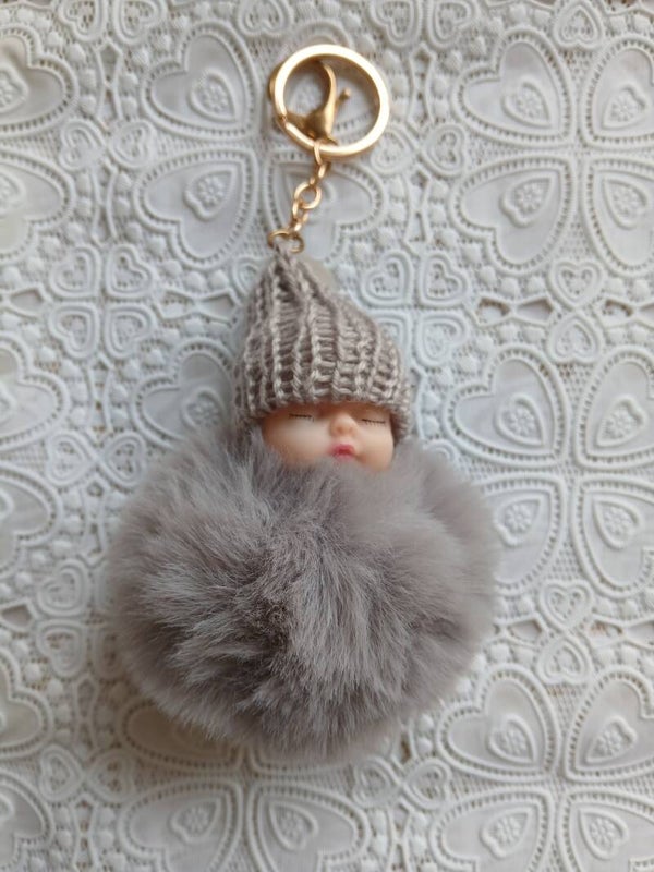 Fluffy sleutelhangers licht grijs