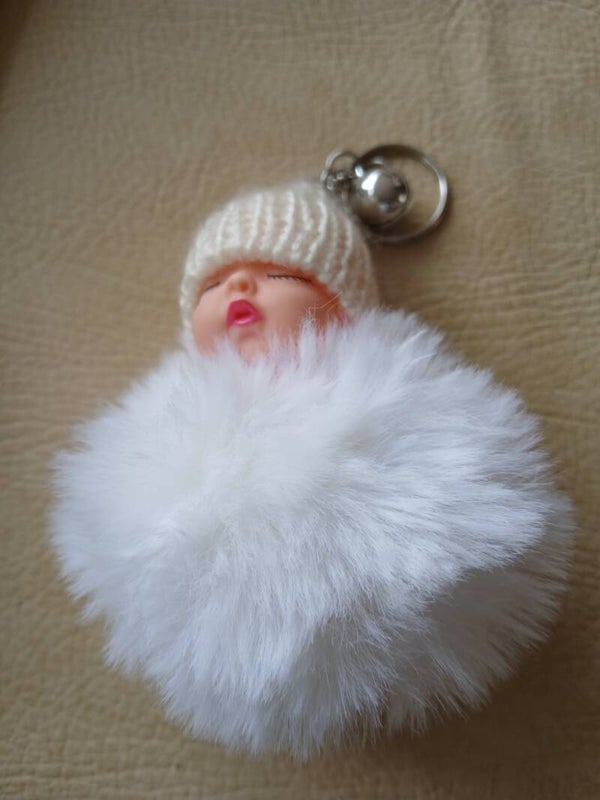 Fluffy sleutelhanger wit
