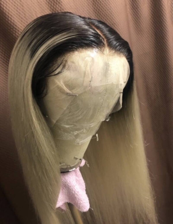 Blonde lace front wig with dark roots