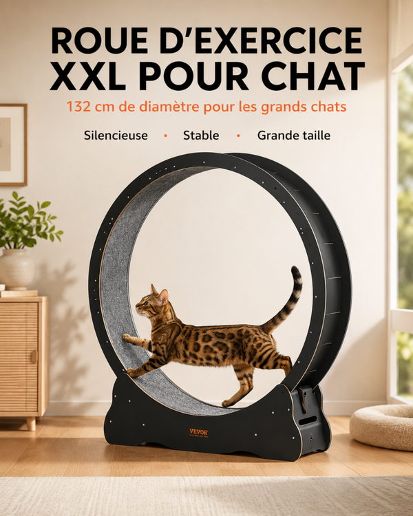 Roue D’Exercice XXL Pour Chat 132 cm Avec Tapis Amovible, Roulement Silencieux Et Verrouillage