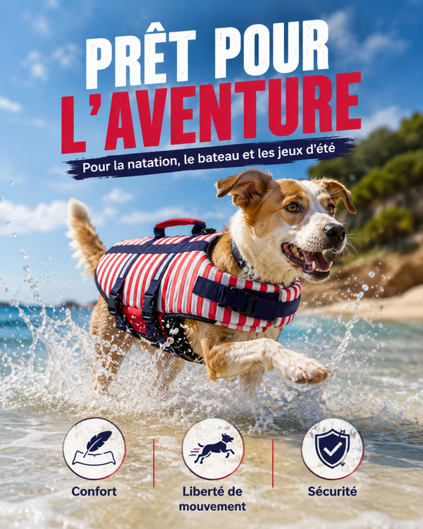 Gilet de Sauvetage Ripstop Réfléchissant pour Chien – Haute Flottabilité, Poignée de Secours et Sangles Réglables