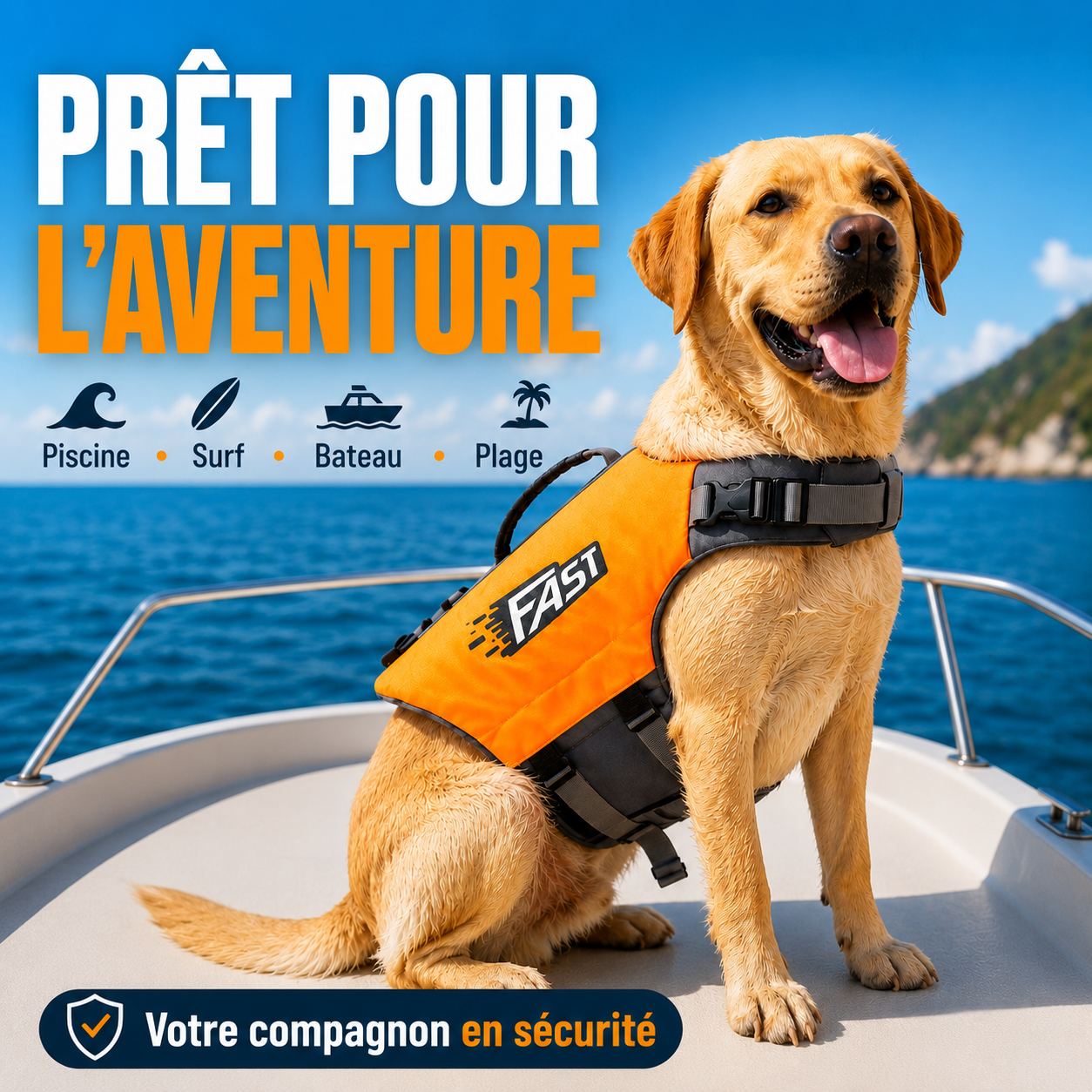 Gilet de Sauvetage Réglable pour Chien avec Poignée de Secours – Haute Visibilité pour Piscine, Bateau et Sports Nautiques