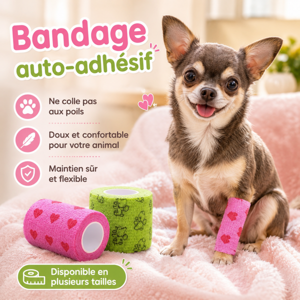 Bandage cohésif vétérinaire pour chien et chat – Auto-adhésif, respirant et extensible