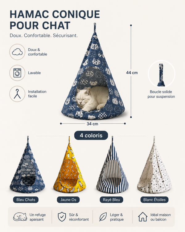 Hamac Conique Lavable pour Chat – 4 Coloris