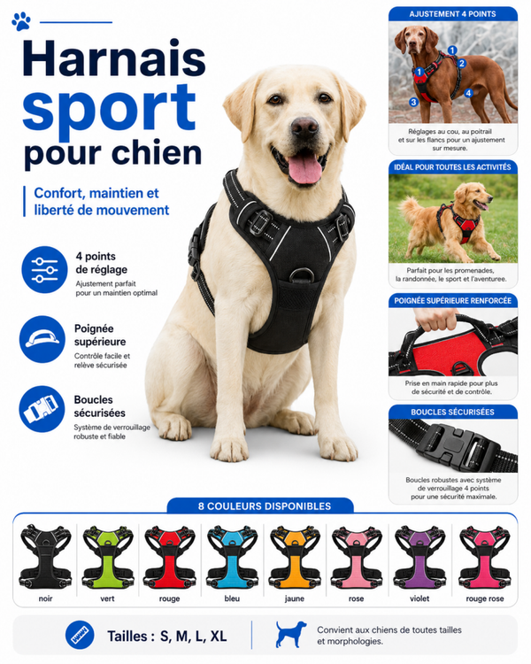 Harnais sport pour chien – Réglable et coloré