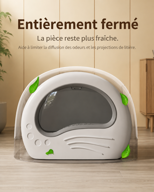 Bac à litière fermé anti-éclaboussures pour chat – Toilette avec plateau, pelle et accessoires inclus
