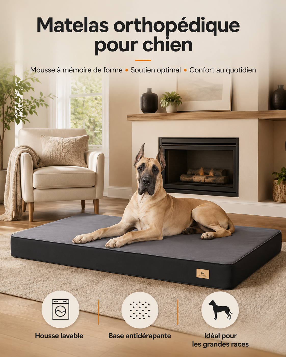 Matelas orthopédique pour chien – Mousse à mémoire de forme et housse lavable