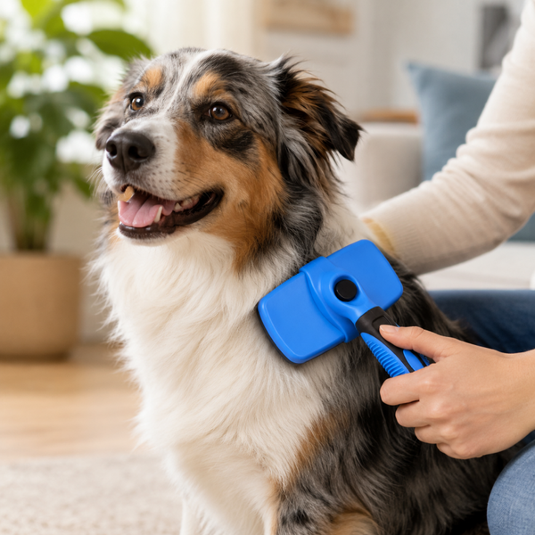 Brosse autonettoyante bleue pour chien et chat – Élimination des poils en un clic