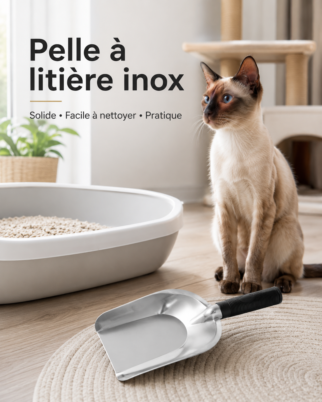 Pelle à litière inox compacte – robuste, pratique et facile à nettoyer