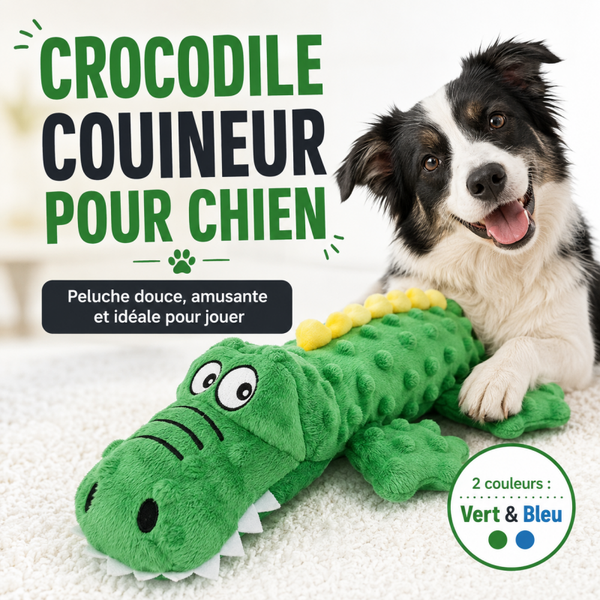 Crocodile Couineur en Peluche pour Chien – Bleu ou Vert