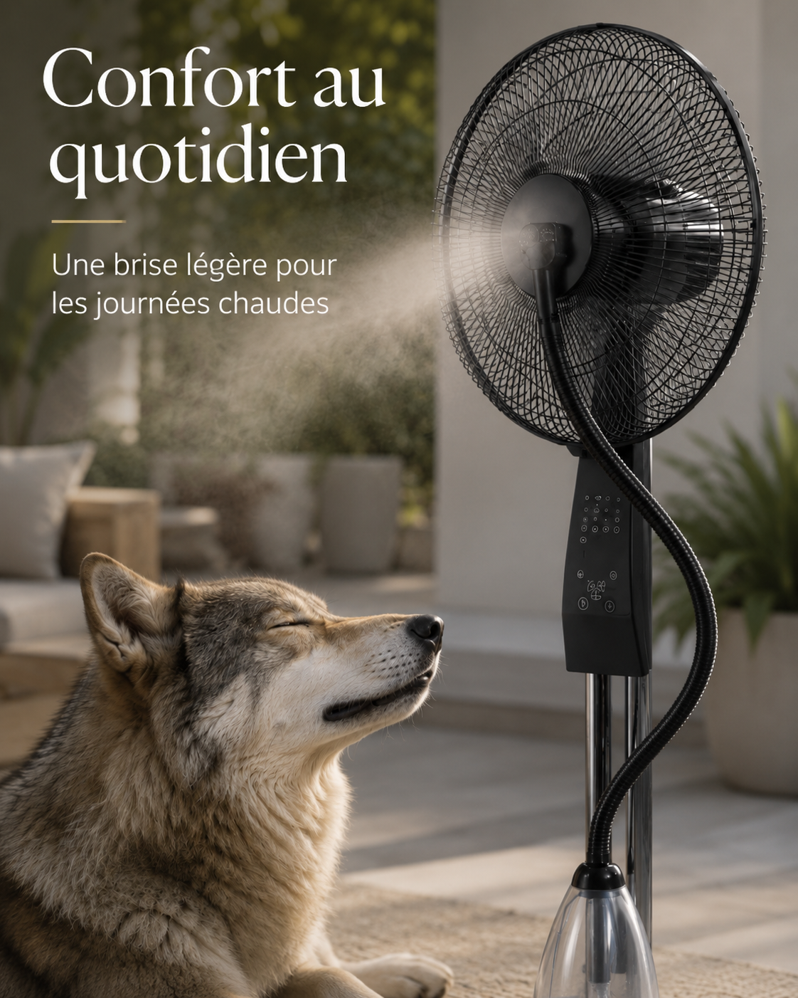 Ventilateur Brumisateur sur Pied D40 – Hauteur 120 cm, Tête Oscillante 40 cm, Usage Intérieur et Terrasse