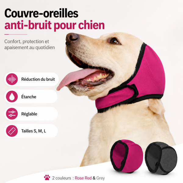 Couvre-Oreilles Apaisant pour Chien – Réduction du Bruit, Maintien Réglable, Tailles S à L