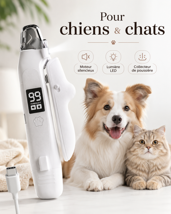 Coupe-griffes électrique avec LED et collecteur de poussière – Chiens et chats