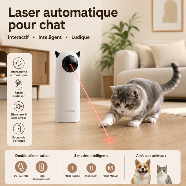 Laser Automatique Interactif 360° pour Chat - ROJECO – 3 Modes & Angle Réglable
