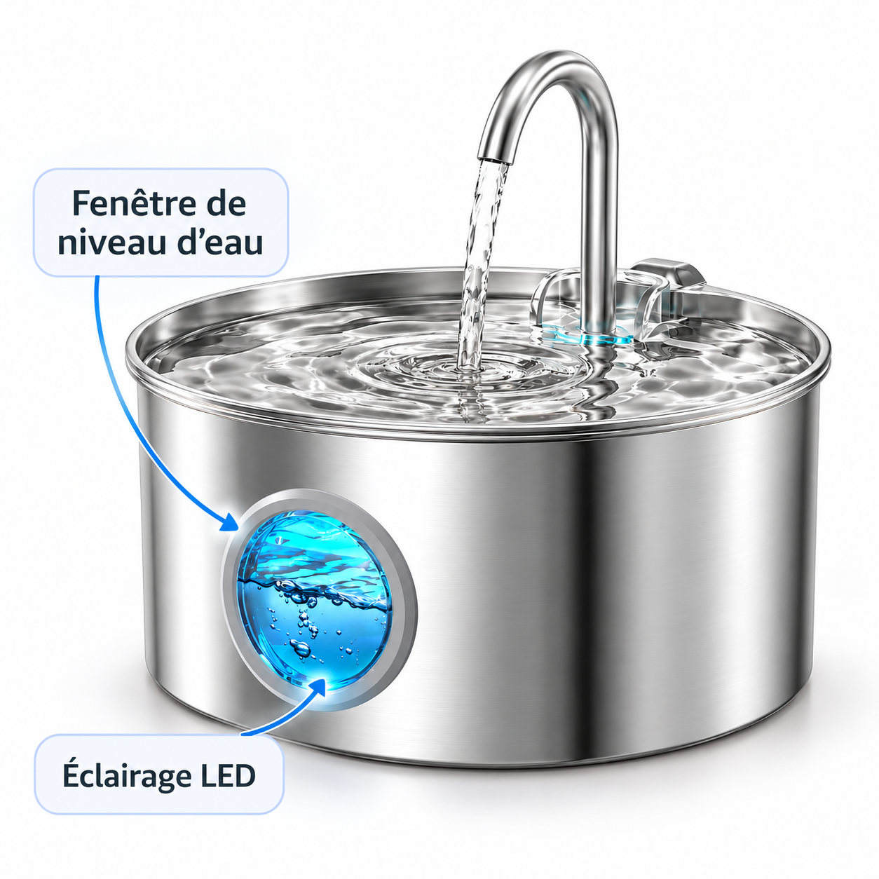 Fontaine à eau automatique pour chat – Inox 2,2 L