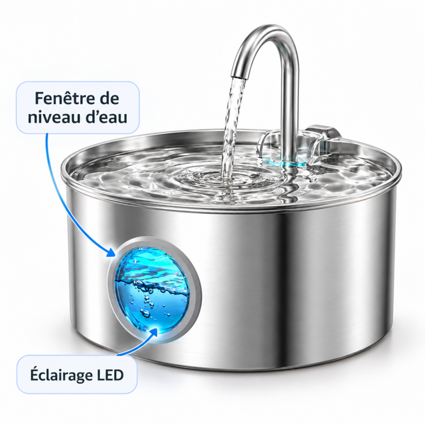 Fontaine à eau automatique pour chat – Inox 2,2 L