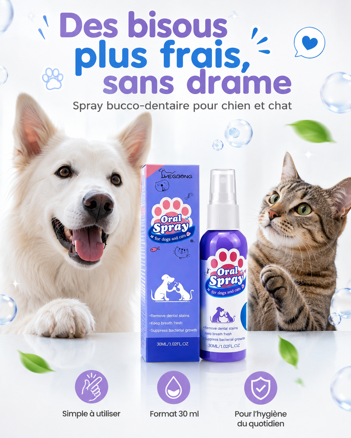 Spray bucco-dentaire 30 ml pour chien et chat – Haleine fraîche et soin quotidien