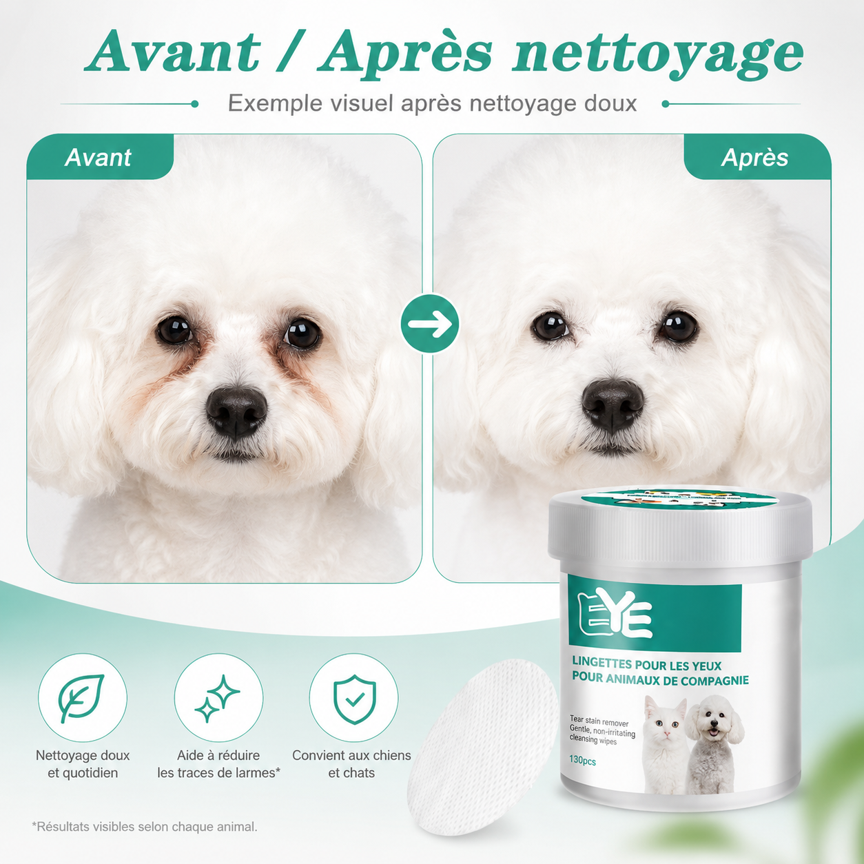 Lingettes yeux chien/chat – Nettoyage doux des traces de larmes