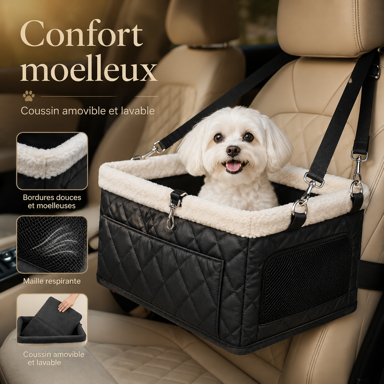 Siège auto portable avec cadre métallique pour petit chien et chat