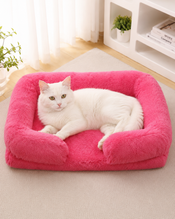 Canapé-lit orthopédique en fausse fourrure pour chien – Mousse à mémoire de forme et housse lavable