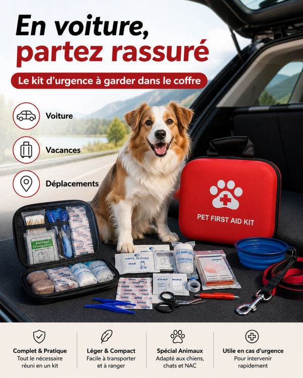 Trousse de premiers secours portable pour chien et chat – Kit d’urgence rouge pour maison, voiture et extérieur