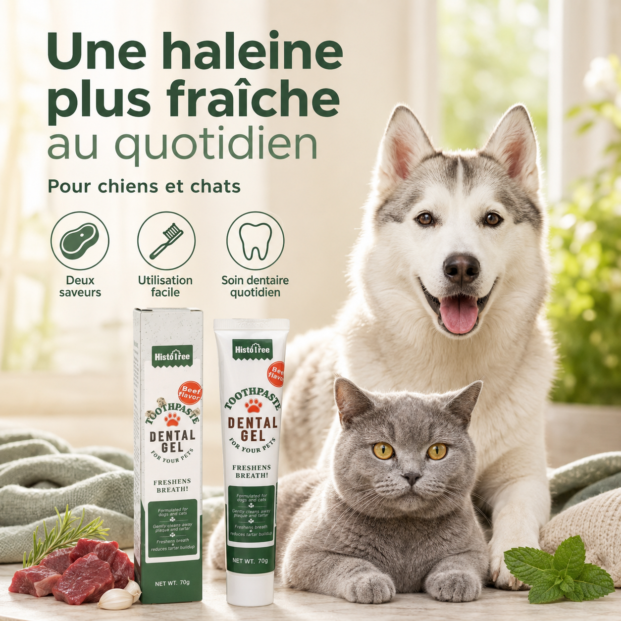 Dentifrice pour chien et chat – Saveur vanille ou bœuf, soin bucco-dentaire