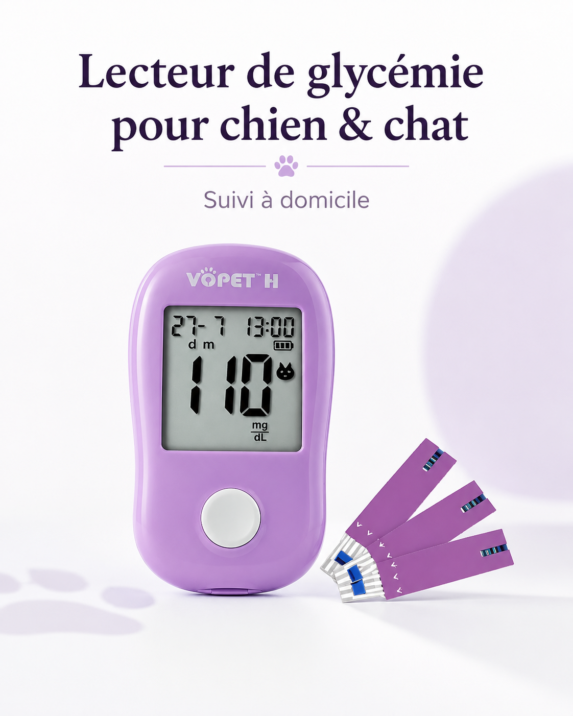 Lecteur de glycémie vétérinaire pour chien et chat – Kit de surveillance du glucose sanguin