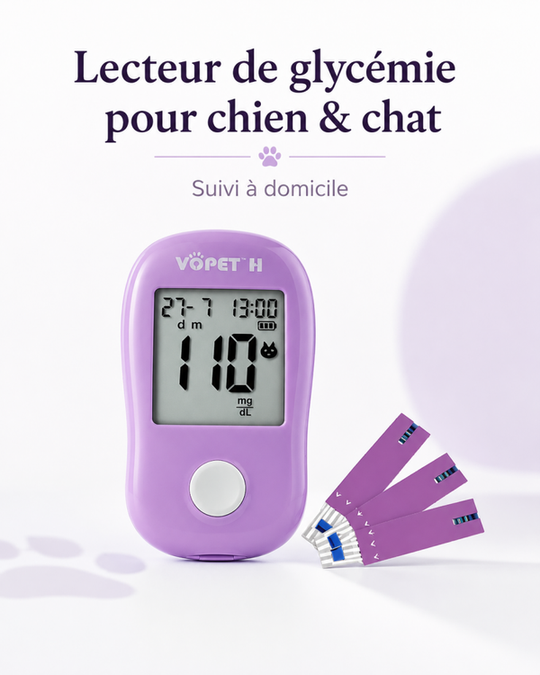 Lecteur de glycémie vétérinaire pour chien et chat – Kit de surveillance du glucose sanguin