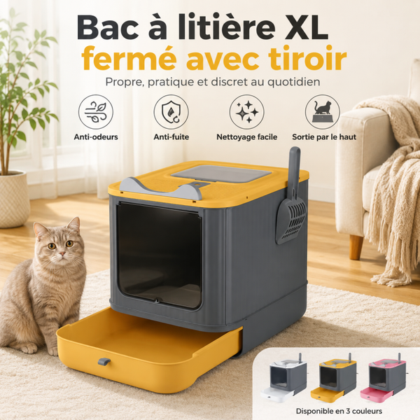 Bac à Litière XL Fermé pour Chat avec Tiroir – Anti-Odeurs, Anti-Fuite, Matériau PP, 3 Couleurs