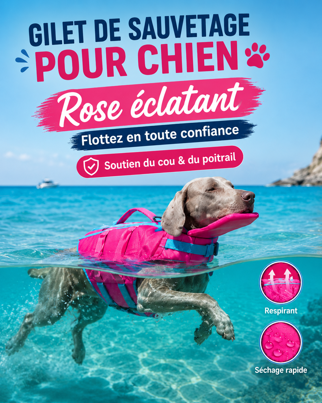 Gilet de Sauvetage Haute Flottabilité pour Petit et Moyen Chien – Réglable, Visible et Confortable pour la Baignade