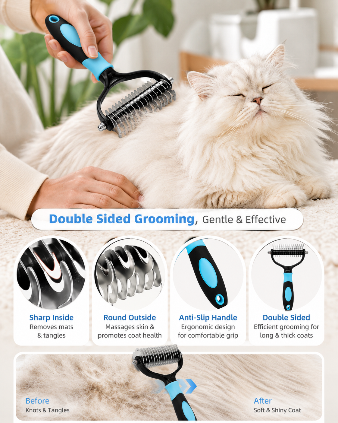 Brosse professionnelle double face pour chien et chat – Démêlage & sous-poil